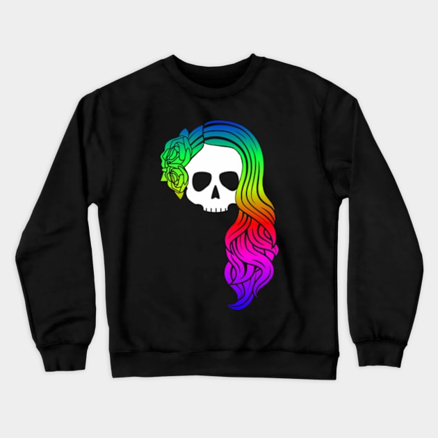 Rainbow Hair, Don't Care Skull Crewneck Sweatshirt by Talesbybob